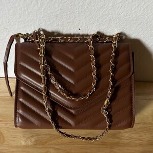 Classic Quilted Brown Chain-Handle Shoulder Bag